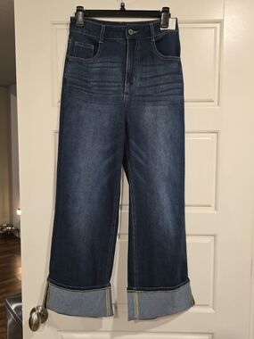 HALARA Dark Blue Denim Jeans with Gold Stitching, Size SMALL